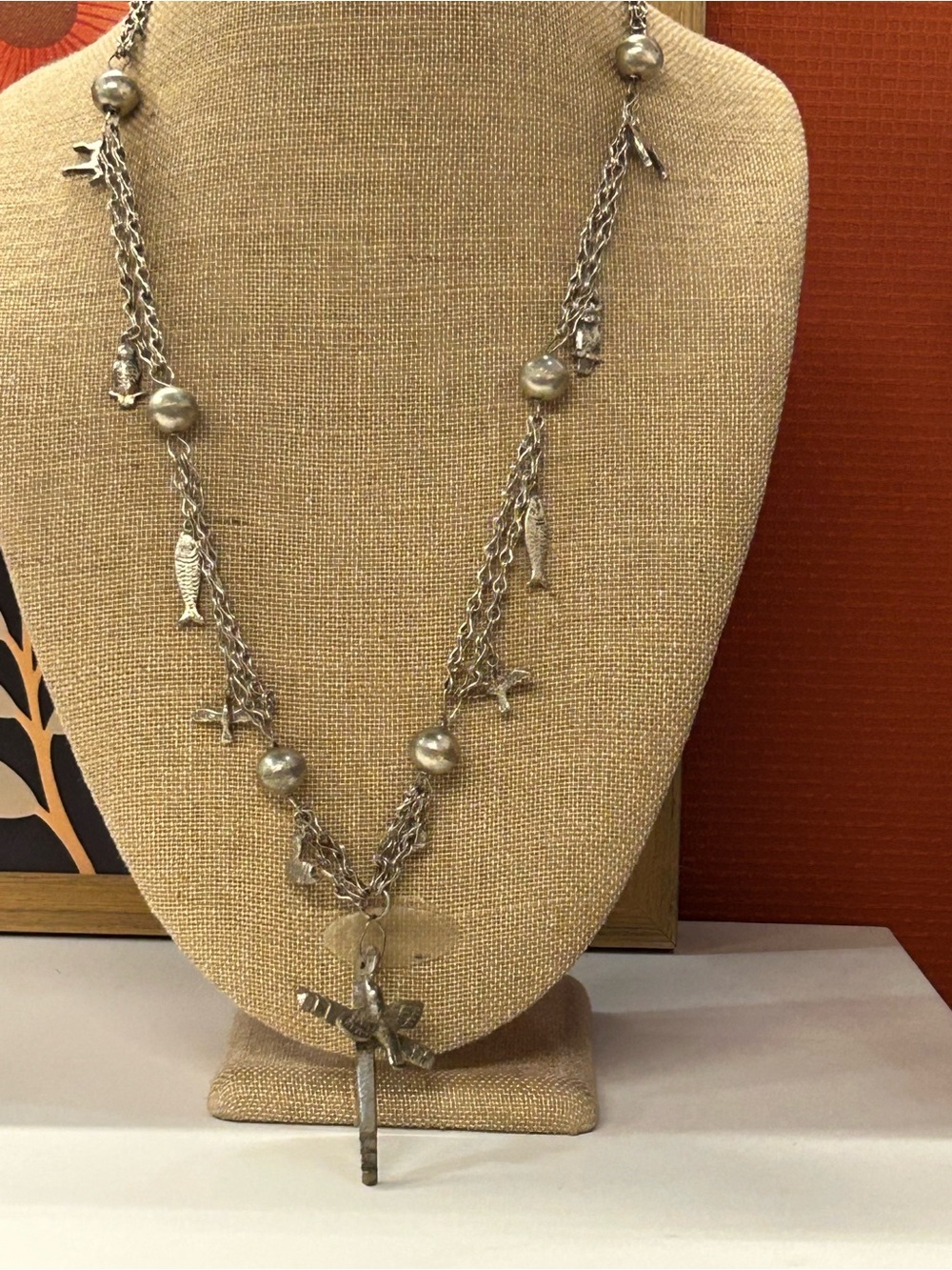 Vintage silver cross and animal statement necklace Fantastic!!